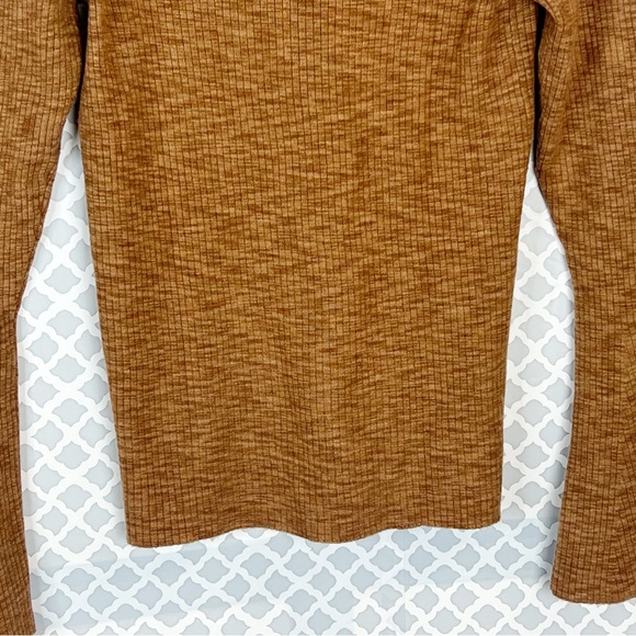 NWT LOFT Two Tone Bell Sleeve Ribbed Polo Sweater in Cocoa Powder - Picture 7 of 11